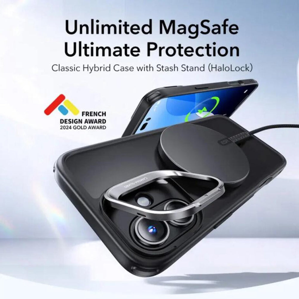 Θήκη MagSafe για Apple iPhone 16, ESR, Classic Hybrid Kickstand Slide, Ματ Μαύρη
