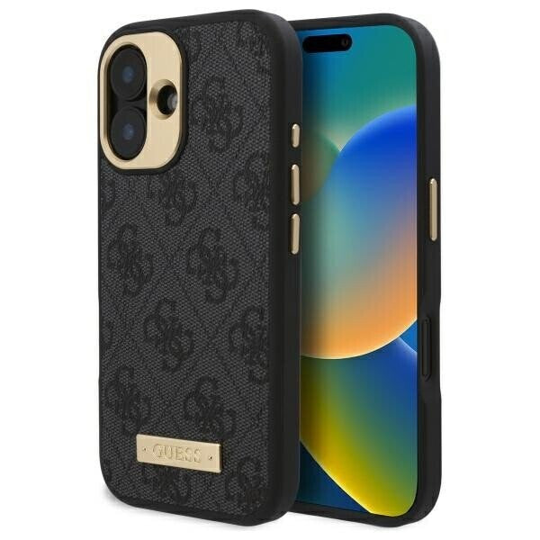 MagSafe Case for Apple iPhone 16, Guess, 4G Logo Plate, Black