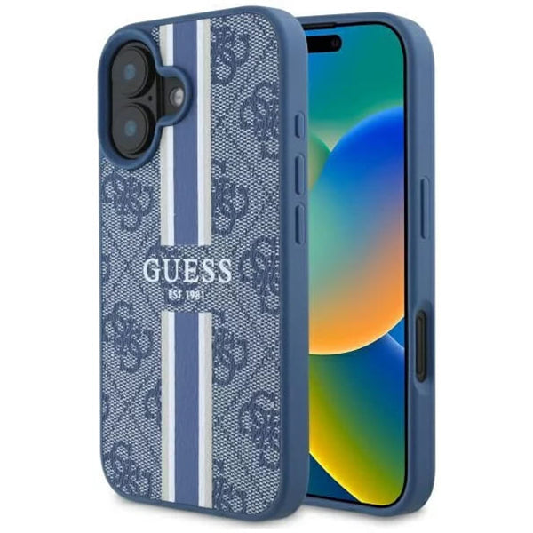 Θήκη MagSafe για Apple iPhone 16, Guess, 4G Printed Stripes, Μπλε