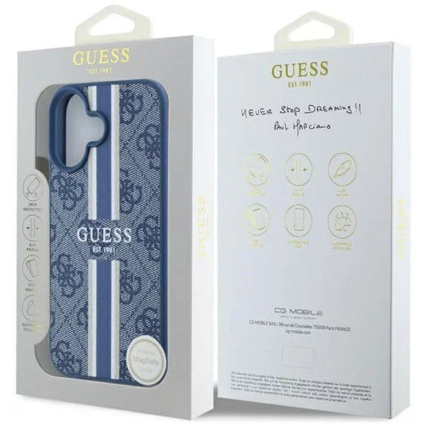 Θήκη MagSafe για Apple iPhone 16, Guess, 4G Printed Stripes, Μπλε