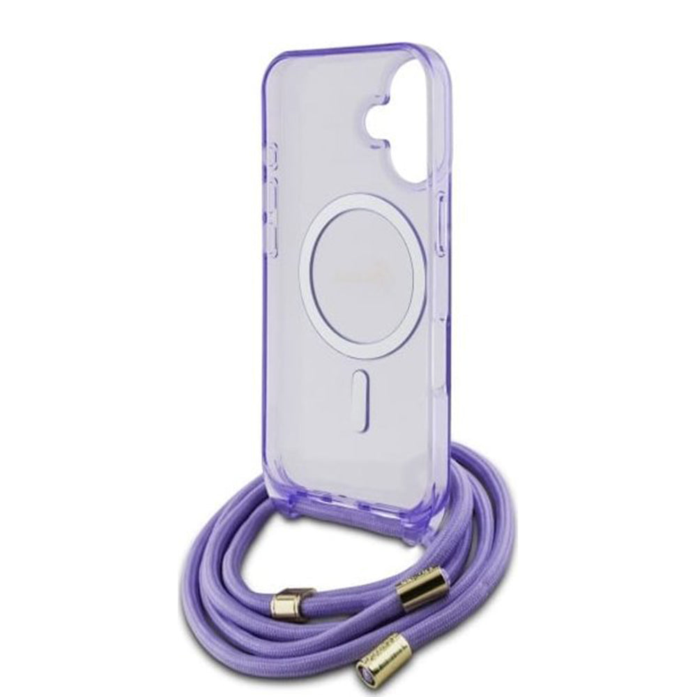 Θήκη MagSafe για Apple iPhone 16, Guess, IML Crossbody Cord Script, Μωβ