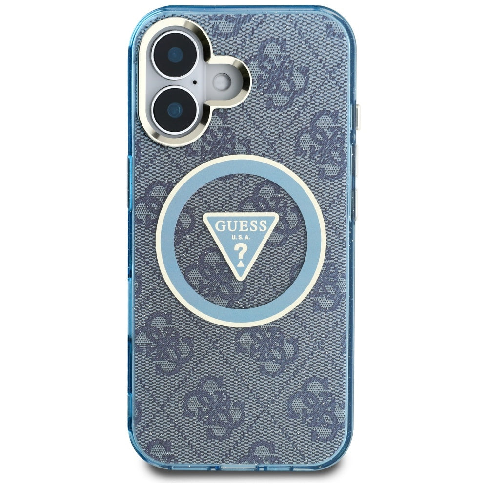 Θήκη MagSafe για Apple iPhone 16, Guess, IML Glitter 4G Circle Triangle, Μπλε
