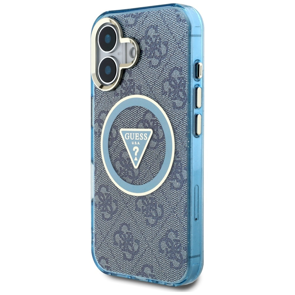 Θήκη MagSafe για Apple iPhone 16, Guess, IML Glitter 4G Circle Triangle, Μπλε