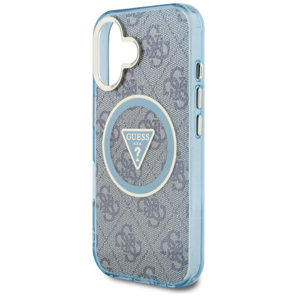 Θήκη MagSafe για Apple iPhone 16, Guess, IML Glitter 4G Circle Triangle, Μπλε