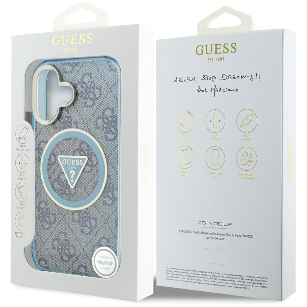 Θήκη MagSafe για Apple iPhone 16, Guess, IML Glitter 4G Circle Triangle, Μπλε