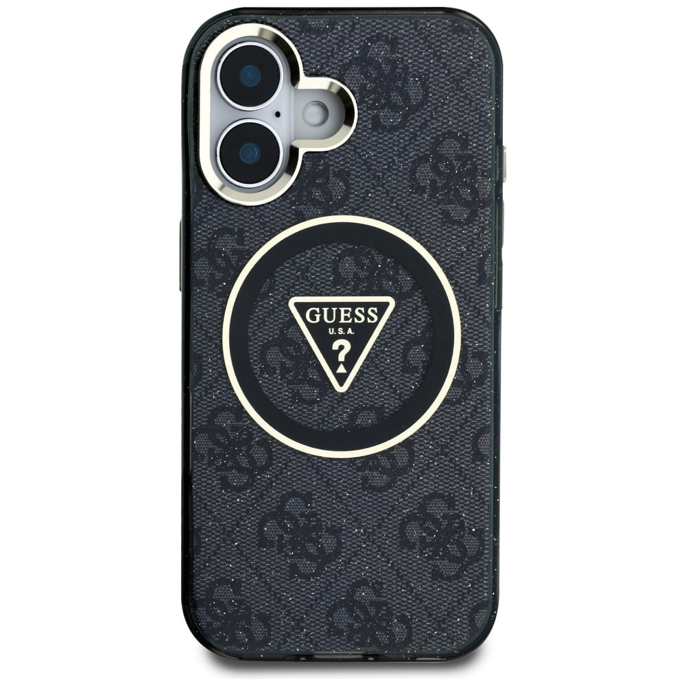 Θήκη MagSafe για Apple iPhone 16, Guess, IML Glitter 4G Circle Triangle, Μαύρη