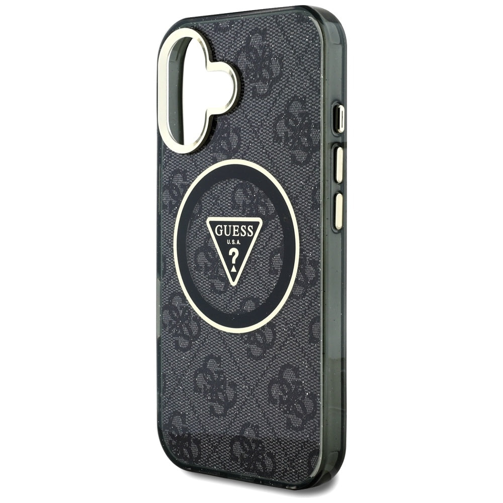 Θήκη MagSafe για Apple iPhone 16, Guess, IML Glitter 4G Circle Triangle, Μαύρη