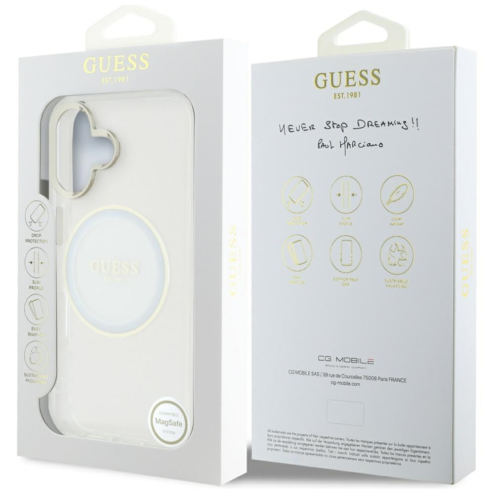 Θήκη MagSafe για Apple iPhone 16, Guess, IML Metal Colored Circle, Λευκή