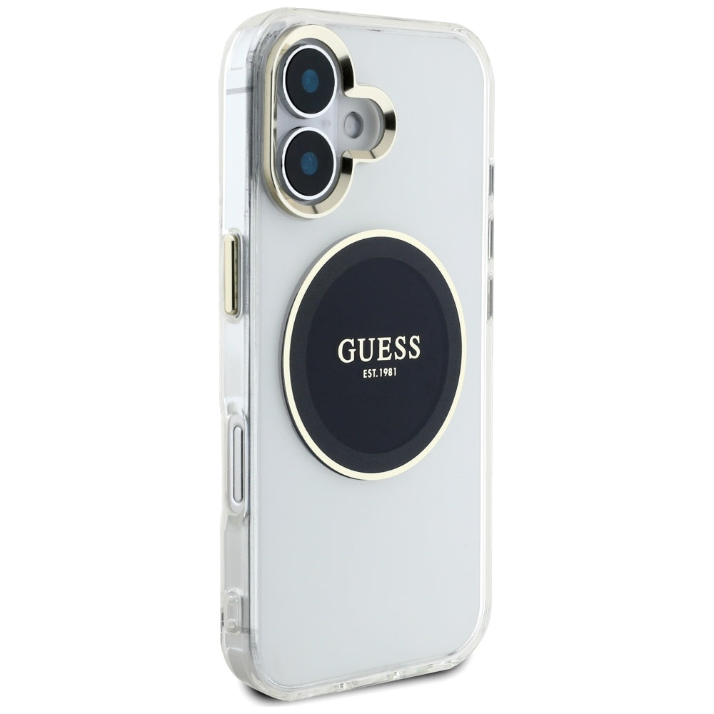Θήκη MagSafe για Apple iPhone 16, Guess, IML Metal Colored Circle, Μαύρη