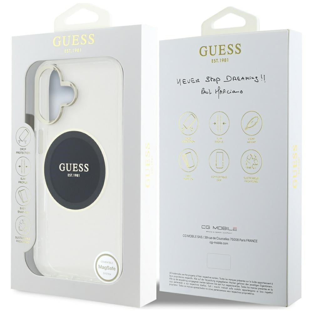 Θήκη MagSafe για Apple iPhone 16, Guess, IML Metal Colored Circle, Μαύρη