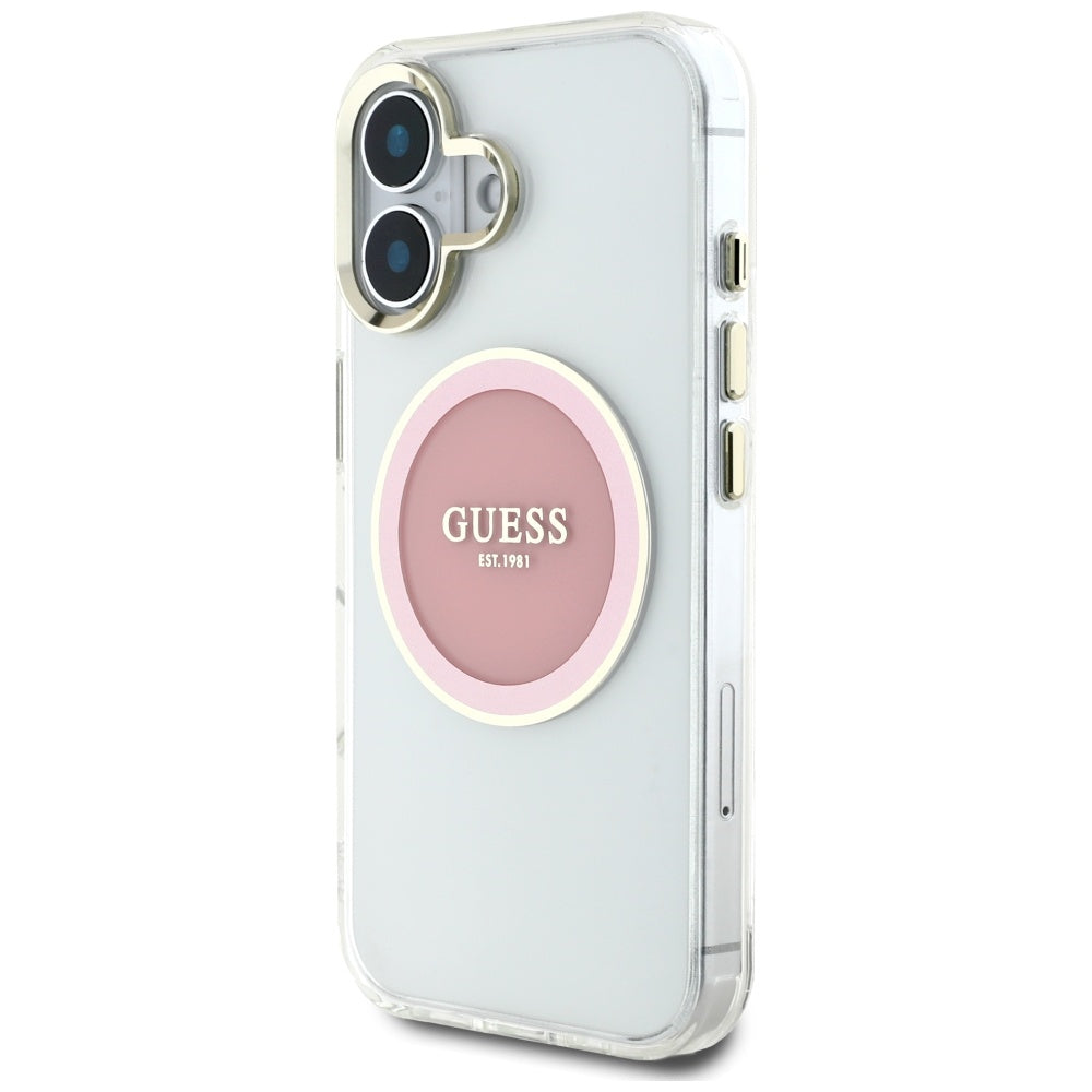 Θήκη MagSafe για Apple iPhone 16, Guess, IML Metal Colored Circle, Ροζ