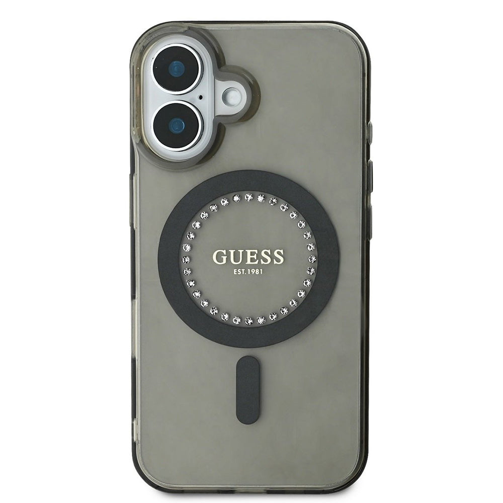 MagSafe Case for Apple iPhone 16, Guess, IML Rhinestone, Black