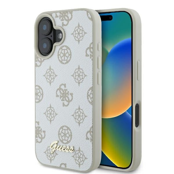 Θήκη MagSafe για Apple iPhone 16, Guess, Peony Script, Λευκή