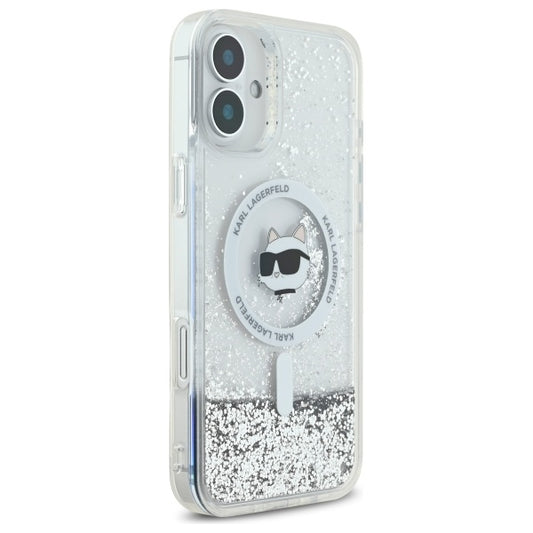 Θήκη MagSafe για Apple iPhone 16, Karl Lagerfeld, Glitter Liquid Choupette Head, Διαφανής