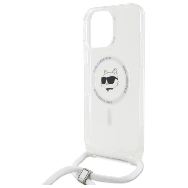 Θήκη MagSafe για Apple iPhone 16, Karl Lagerfeld, IML Crossbody Choupette's Head with Strap, Διάφανη