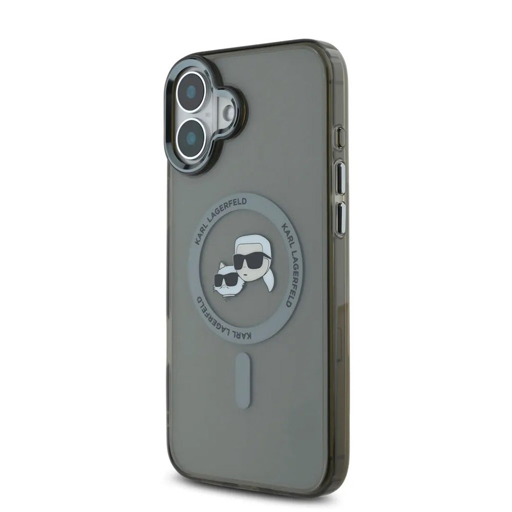 Θήκη MagSafe για Apple iPhone 16, Karl Lagerfeld, IML Metal Karl & Choupette's Heads, Μαύρη