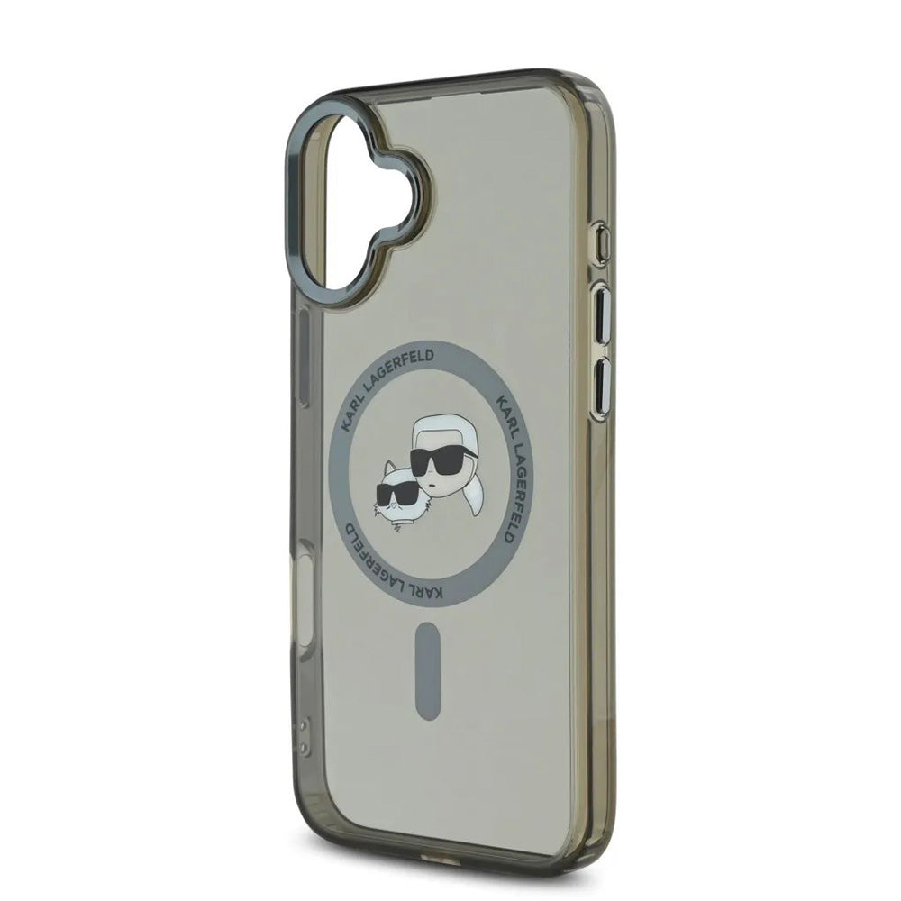 Θήκη MagSafe για Apple iPhone 16, Karl Lagerfeld, IML Metal Karl & Choupette's Heads, Μαύρη