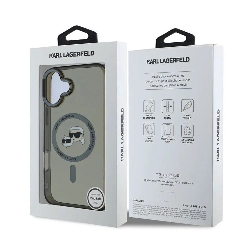 Θήκη MagSafe για Apple iPhone 16, Karl Lagerfeld, IML Metal Karl & Choupette's Heads, Μαύρη