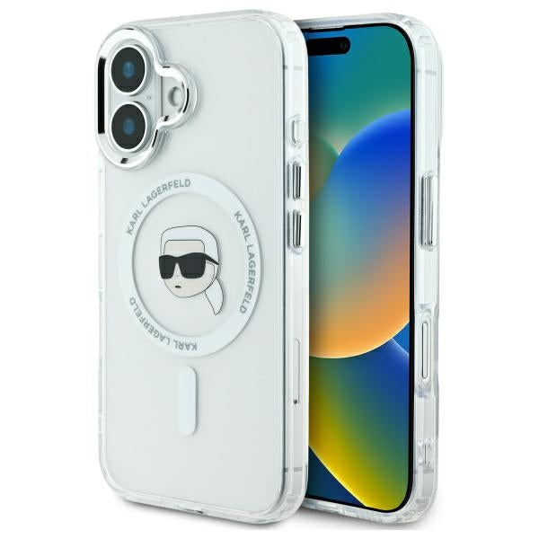 Θήκη MagSafe για Apple iPhone 16, Karl Lagerfeld, IML Metal Karl's Head, Λευκή