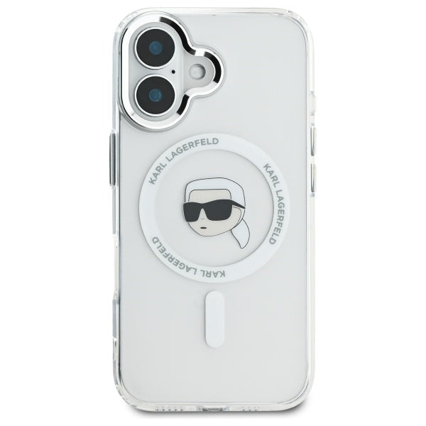Θήκη MagSafe για Apple iPhone 16, Karl Lagerfeld, IML Metal Karl's Head, Λευκή