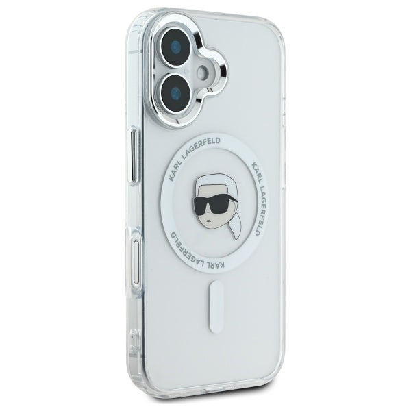 Θήκη MagSafe για Apple iPhone 16, Karl Lagerfeld, IML Metal Karl's Head, Λευκή