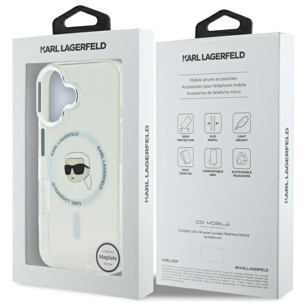 Θήκη MagSafe για Apple iPhone 16, Karl Lagerfeld, IML Metal Karl's Head, Λευκή