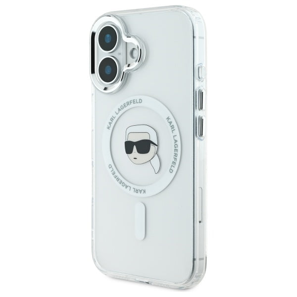 Θήκη MagSafe για Apple iPhone 16, Karl Lagerfeld, IML Metal Karl's Head, Λευκή