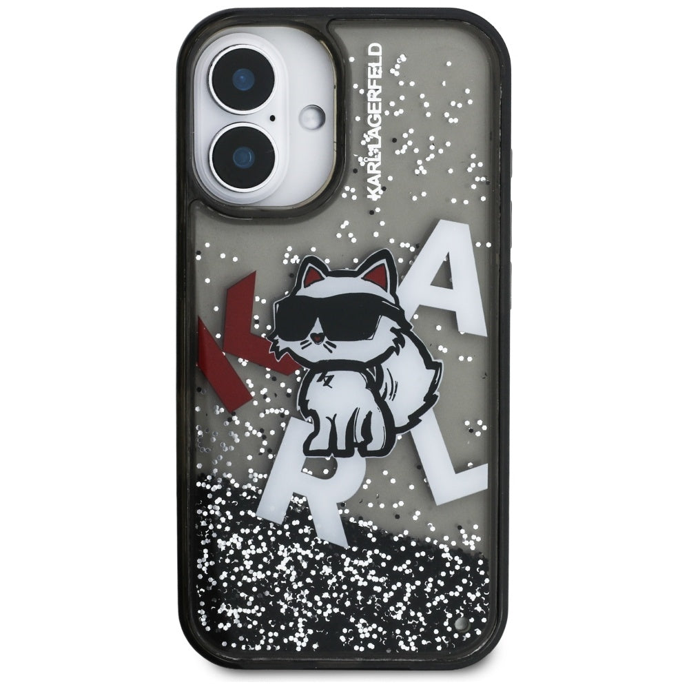 Θήκη MagSafe για Apple iPhone 16, Karl Lagerfeld, Liquid Glitter Choupette Logo, Μαύρη