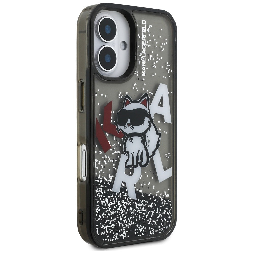 Θήκη MagSafe για Apple iPhone 16, Karl Lagerfeld, Liquid Glitter Choupette Logo, Μαύρη
