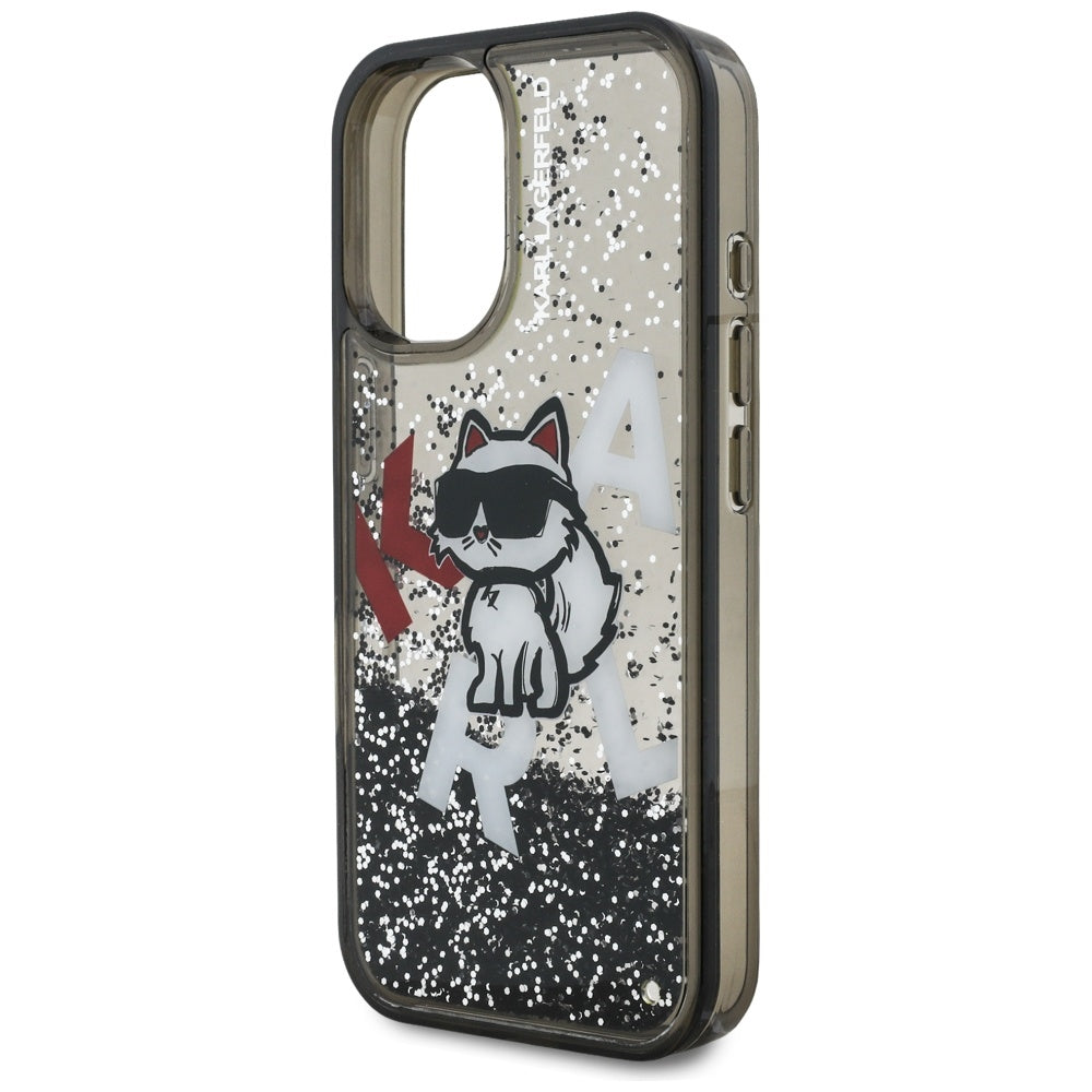 Θήκη MagSafe για Apple iPhone 16, Karl Lagerfeld, Liquid Glitter Choupette Logo, Μαύρη