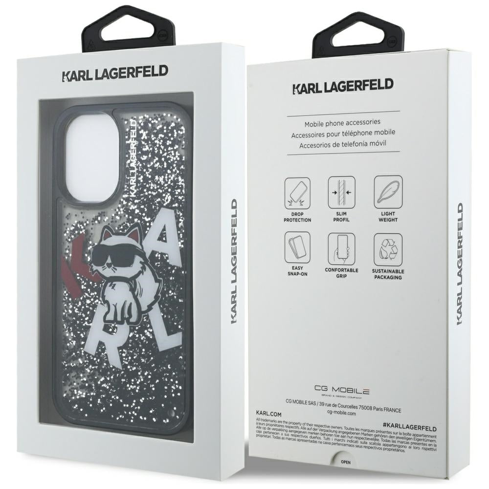 Θήκη MagSafe για Apple iPhone 16, Karl Lagerfeld, Liquid Glitter Choupette Logo, Μαύρη