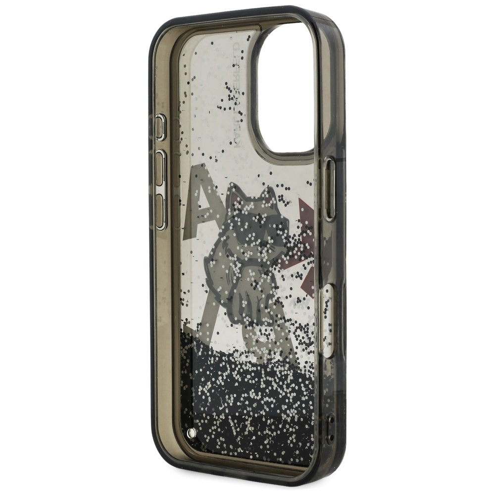 Θήκη MagSafe για Apple iPhone 16, Karl Lagerfeld, Liquid Glitter Choupette Logo, Μαύρη