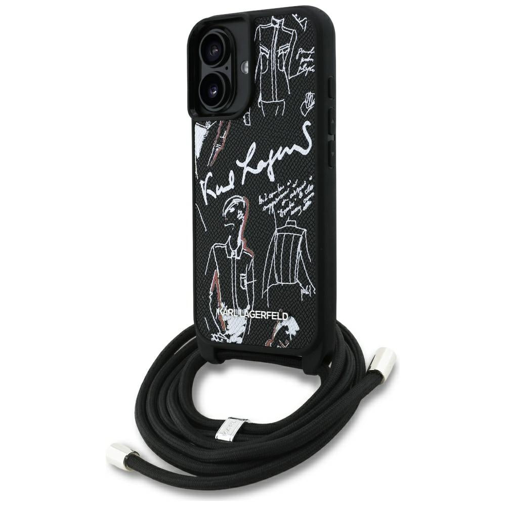 Θήκη MagSafe για Apple iPhone 16, Karl Lagerfeld, Saffiano Crossbody, Μαύρη