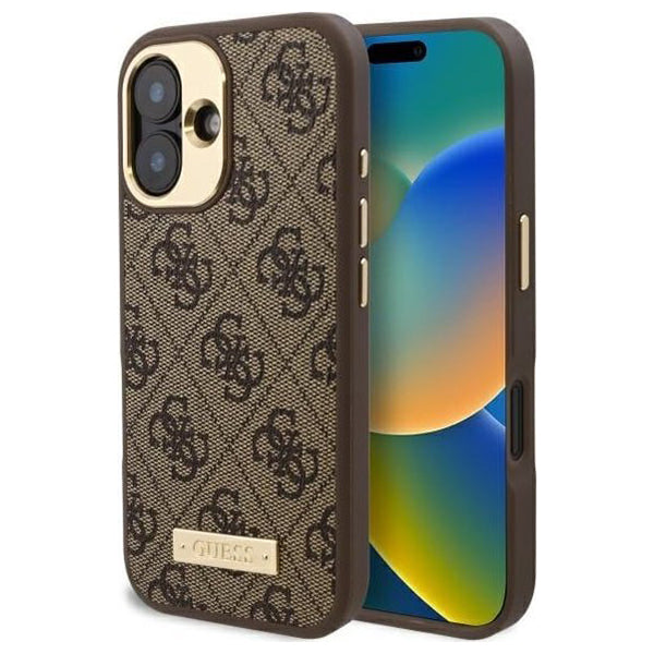 Θήκη MagSafe για Apple iPhone 16 Plus, Guess, 4G Logo Plate, Καφέ