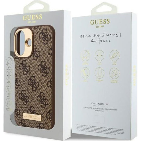 Θήκη MagSafe για Apple iPhone 16 Plus, Guess, 4G Logo Plate, Καφέ