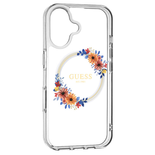 Θήκη MagSafe για Apple iPhone 16 Plus, Guess, IML Flowers Wreath, Διάφανη