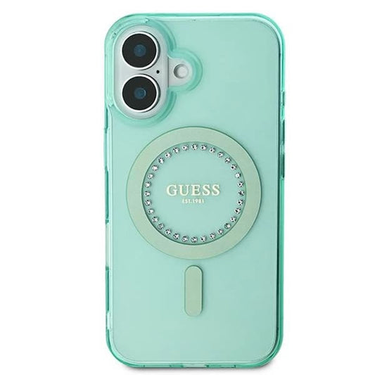 Θήκη MagSafe για Apple iPhone 16 Plus, Guess, IML Rhinestone, Πράσινη