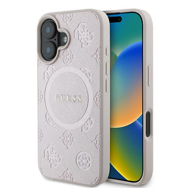 Θήκη MagSafe για Apple iPhone 16 Plus, Guess, Saffiano Peony Classic Logo, Ροζ