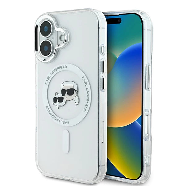 Θήκη MagSafe για Apple iPhone 16 Plus, Karl Lagerfeld, IML Metal Karl & Choupette's Heads, Λευκή