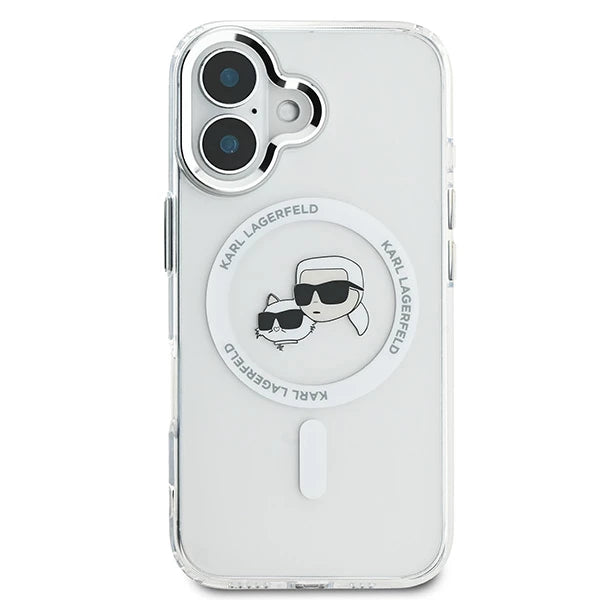 Θήκη MagSafe για Apple iPhone 16 Plus, Karl Lagerfeld, IML Metal Karl & Choupette's Heads, Λευκή