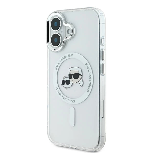 Θήκη MagSafe για Apple iPhone 16 Plus, Karl Lagerfeld, IML Metal Karl & Choupette's Heads, Λευκή