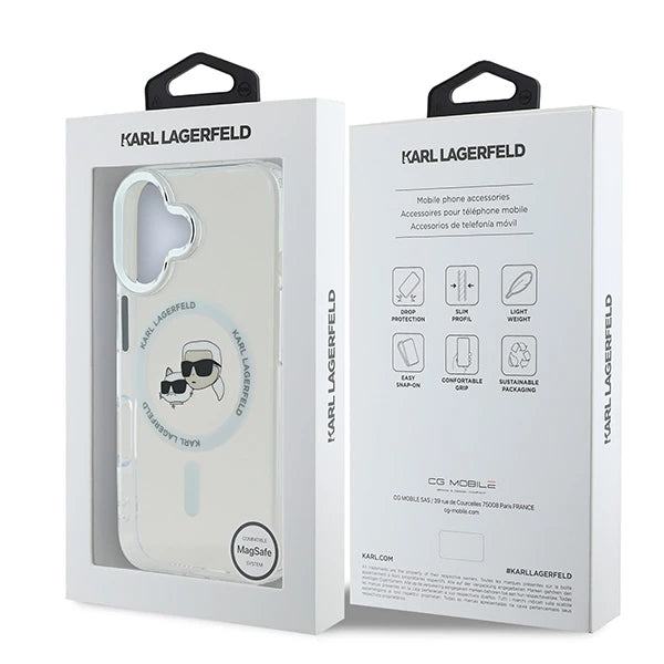 Θήκη MagSafe για Apple iPhone 16 Plus, Karl Lagerfeld, IML Metal Karl & Choupette's Heads, Λευκή