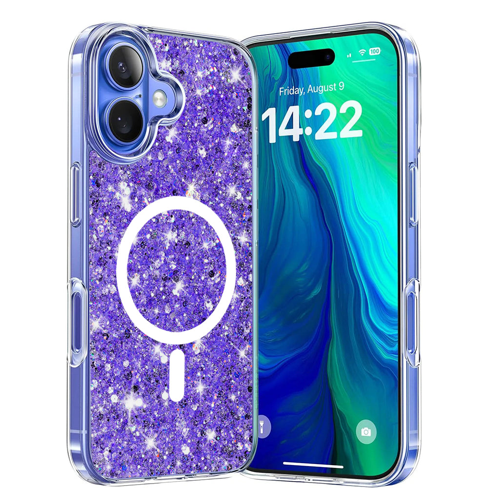 Θήκη MagSafe για Apple iPhone 16 Plus, Techsuit, Sparkly Glitter, Μωβ