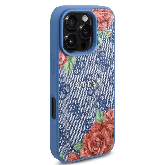 Θήκη MagSafe για Apple iPhone 16 Pro, Guess, 4G Flowers Print, Μπλε