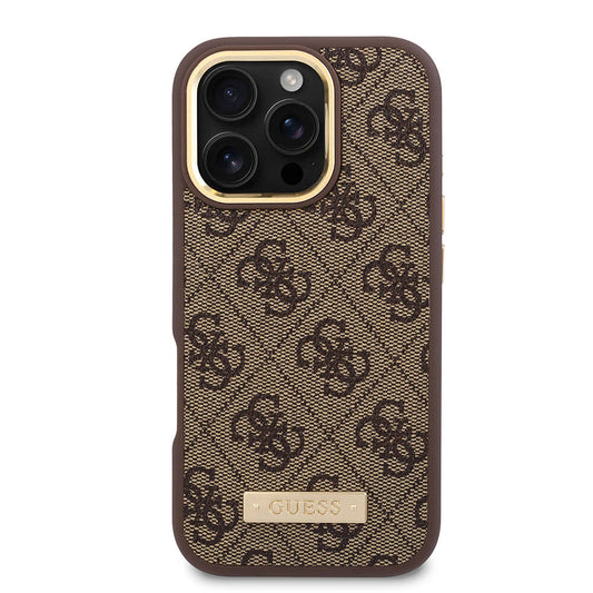 Θήκη MagSafe για Apple iPhone 16 Pro, Guess, 4G Logo Plate, Μαύρη