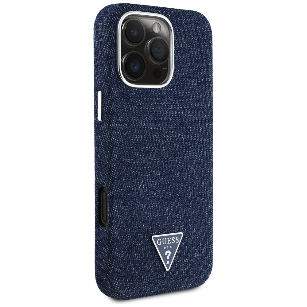 Θήκη MagSafe για Apple iPhone 16 Pro, Guess, Denim Triangle Logo, Μπλε