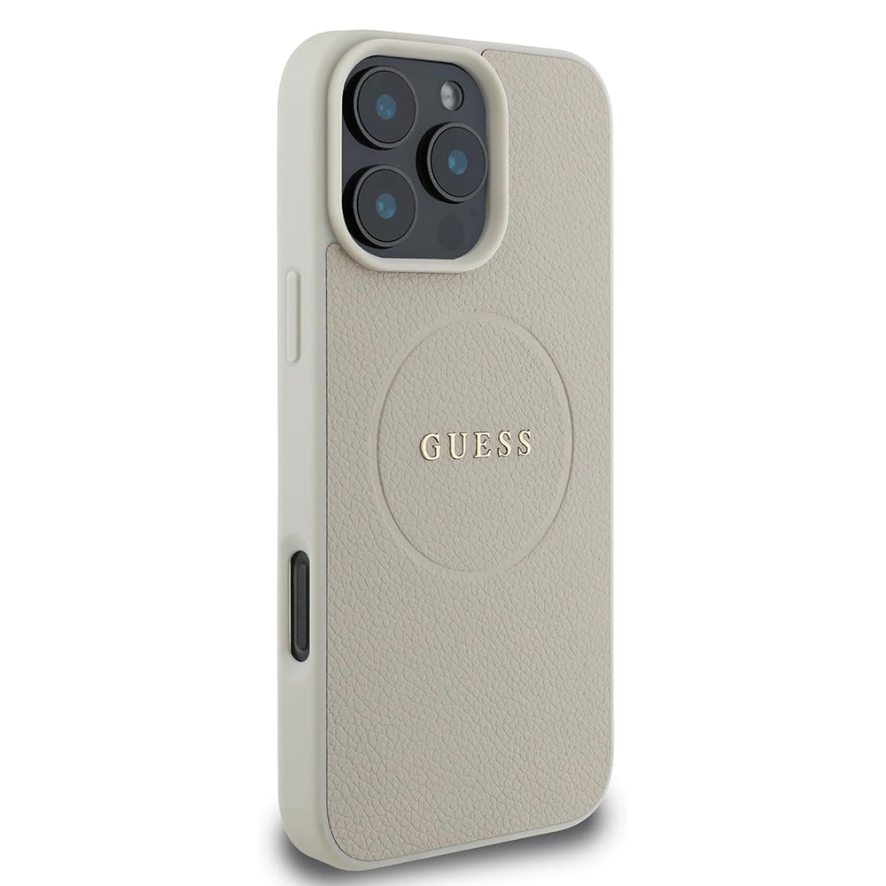 Θήκη MagSafe για Apple iPhone 16 Pro, Guess, Grained Gold Ring, Μπεζ
