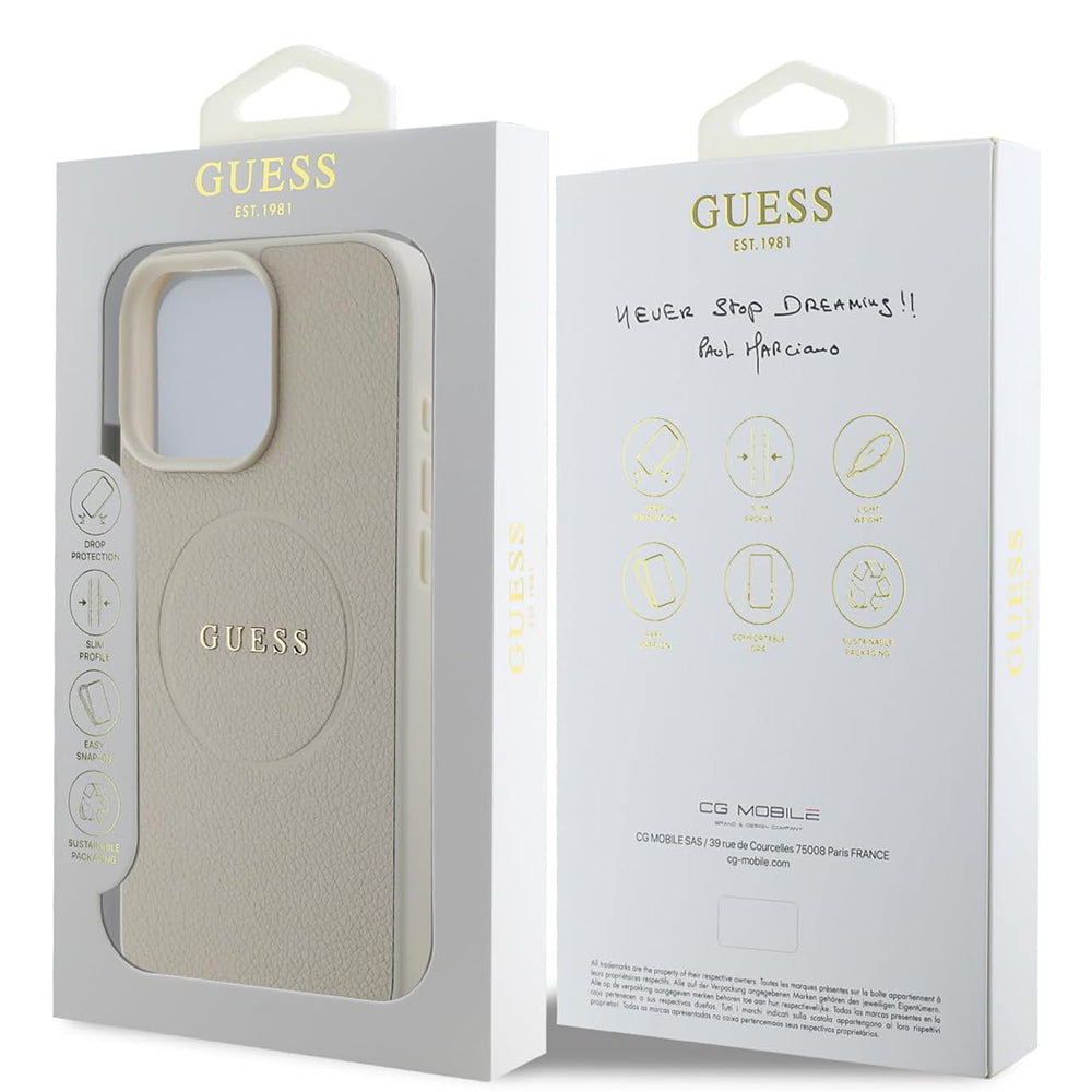 Θήκη MagSafe για Apple iPhone 16 Pro, Guess, Grained Gold Ring, Μπεζ