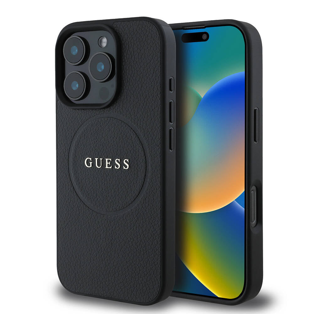 Θήκη MagSafe για Apple iPhone 16 Pro, Guess, Grained Gold Ring, Μαύρη