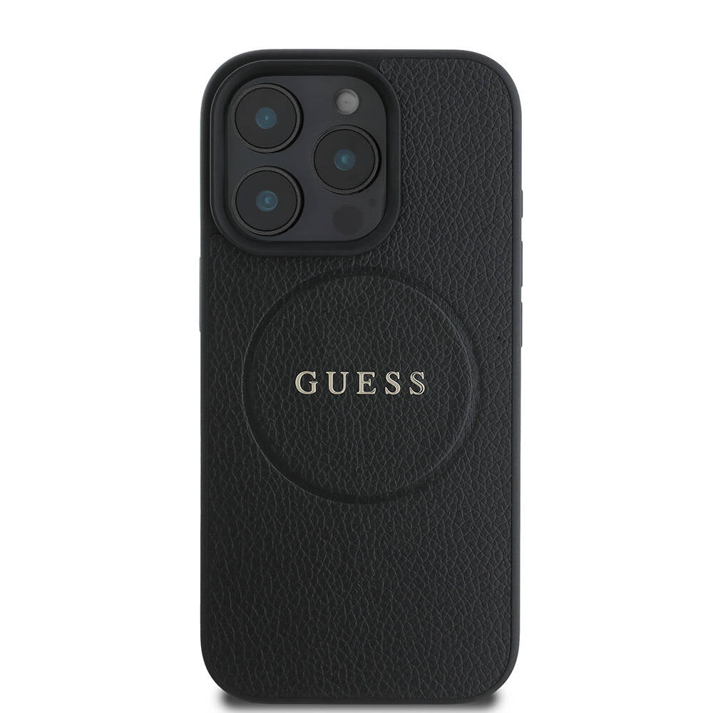 Θήκη MagSafe για Apple iPhone 16 Pro, Guess, Grained Gold Ring, Μαύρη